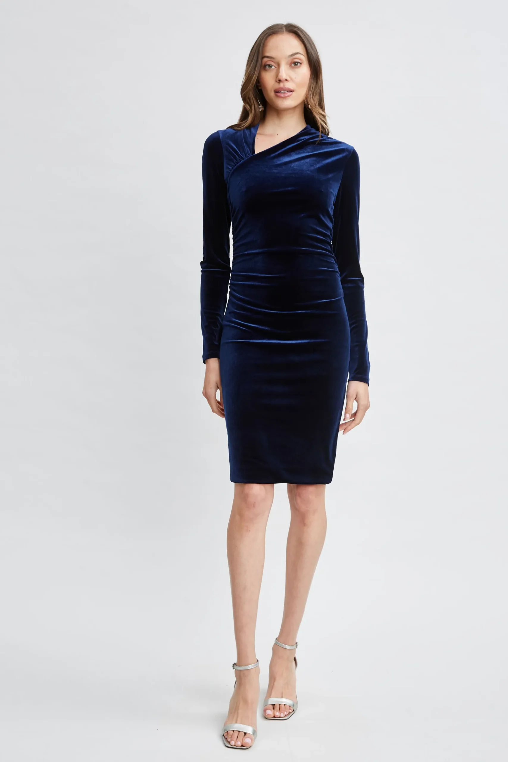 Elie Tahari Dresses & Jumpsuits|Suiting-Asymmetric Ruched Velvet Dress MIDNIGHT