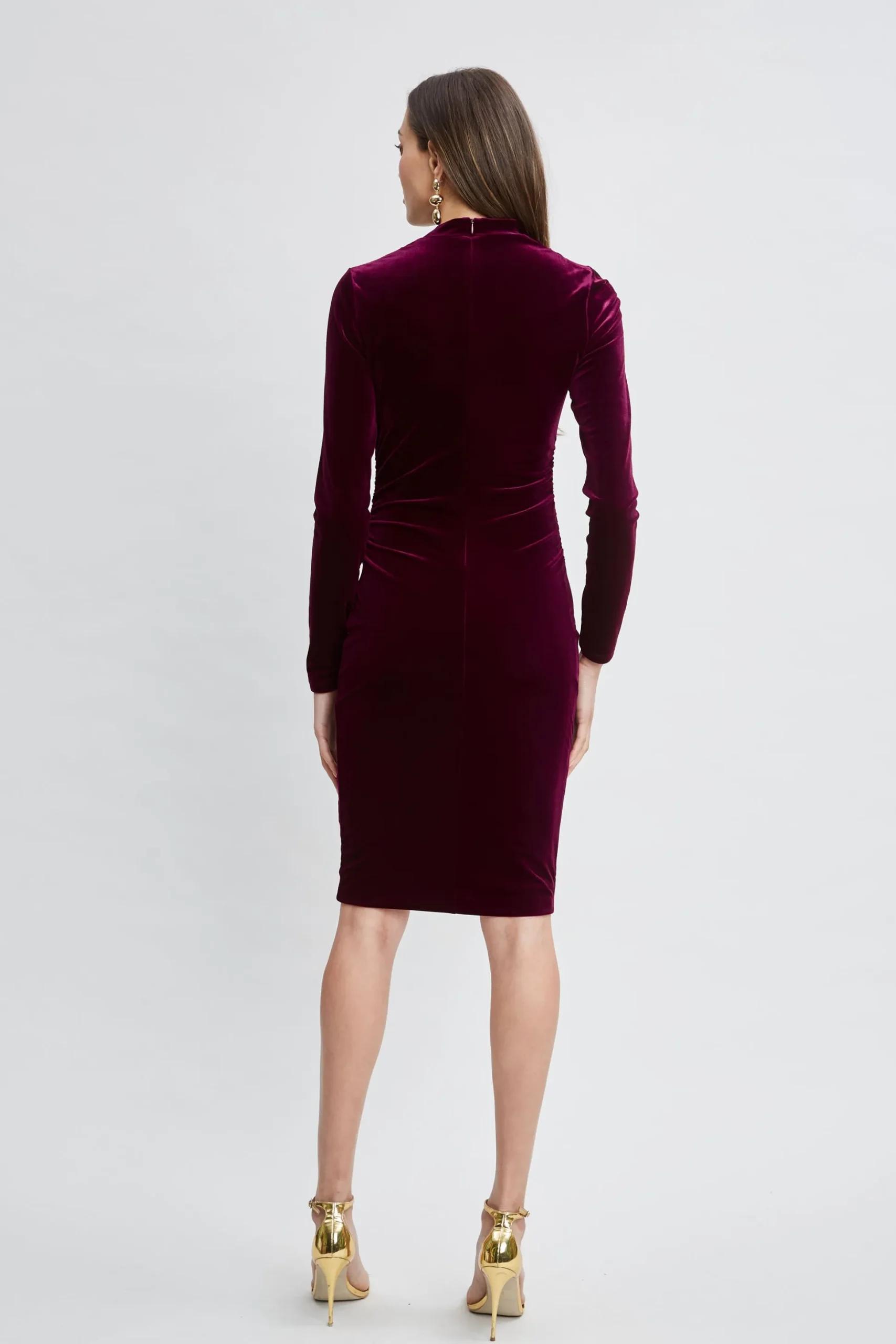 Elie Tahari Dresses & Jumpsuits|Suiting-Asymmetric Ruched Velvet Dress BURGUNDY