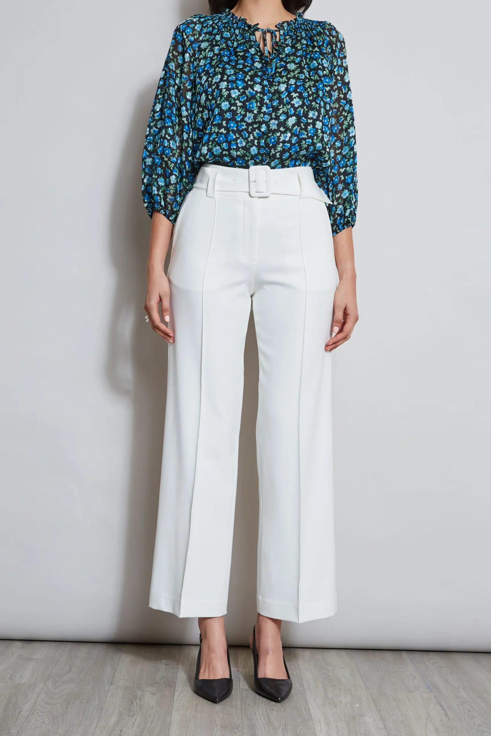 Elie Tahari Bottoms-Belted Crepe Pant SkyWhite