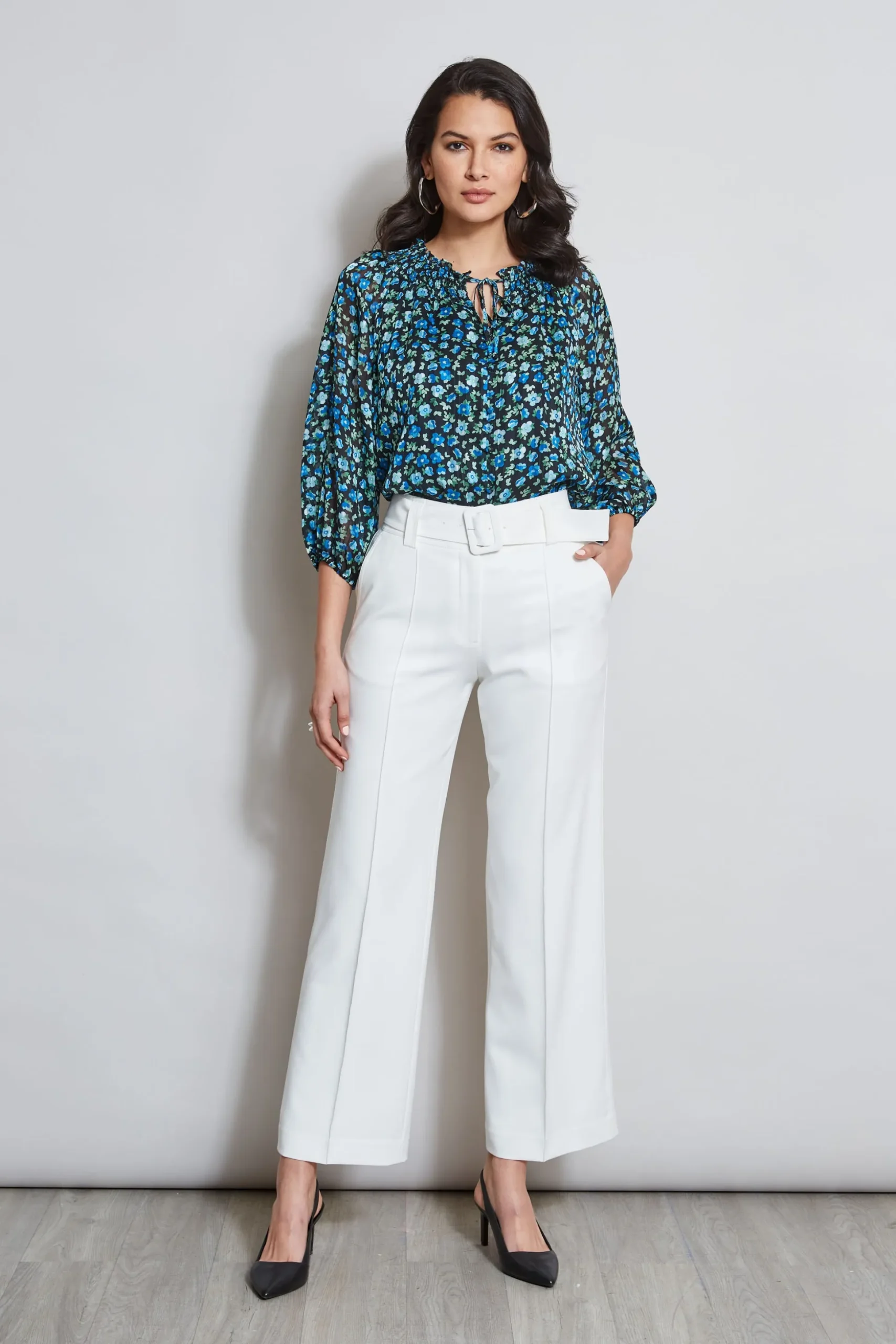 Elie Tahari Bottoms-Belted Crepe Pant SkyWhite