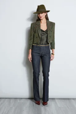 Elie Tahari Jackets & Blazers-Boucle Tweed Cropped Jacket OLIVEMULTI