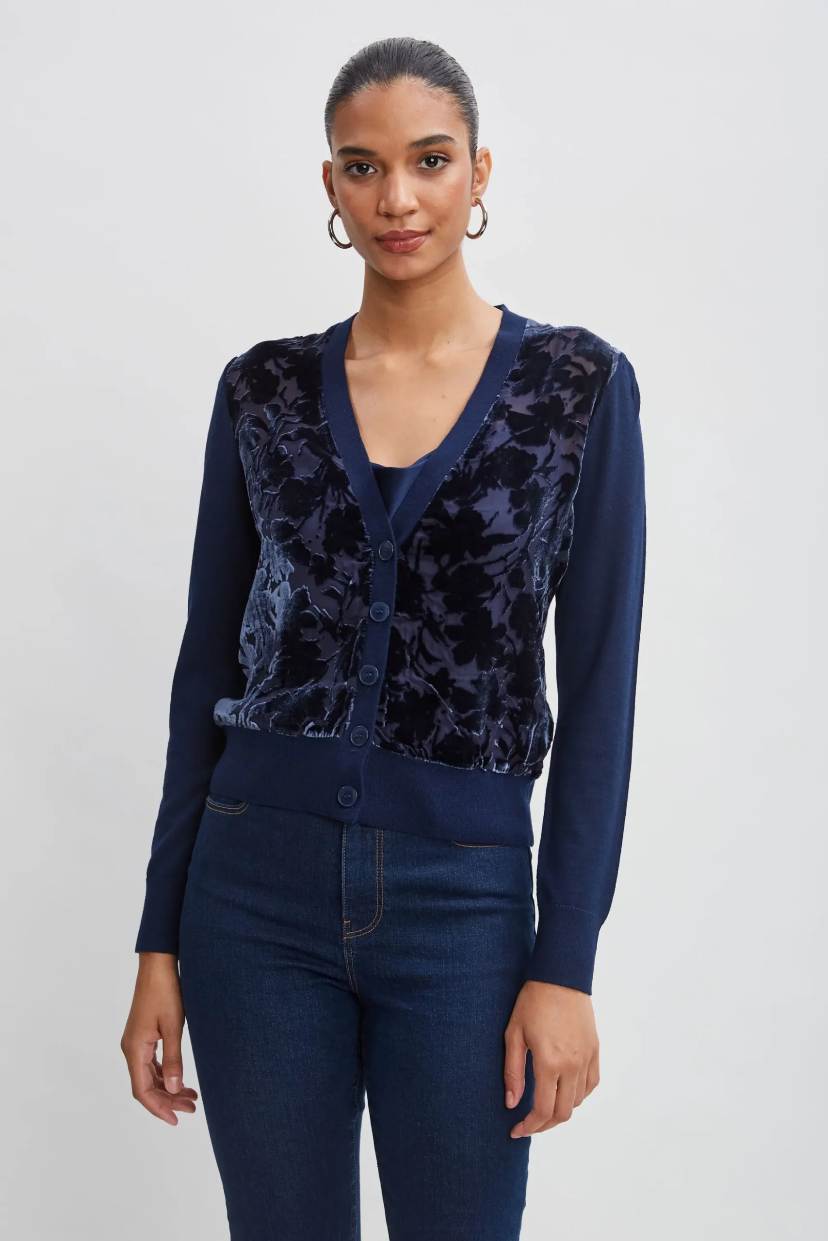Elie Tahari Tops & Sweaters-Burnout Velvet Cardigan GALAXYNAVY