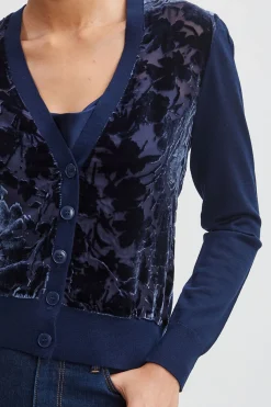 Elie Tahari Tops & Sweaters-Burnout Velvet Cardigan GALAXYNAVY
