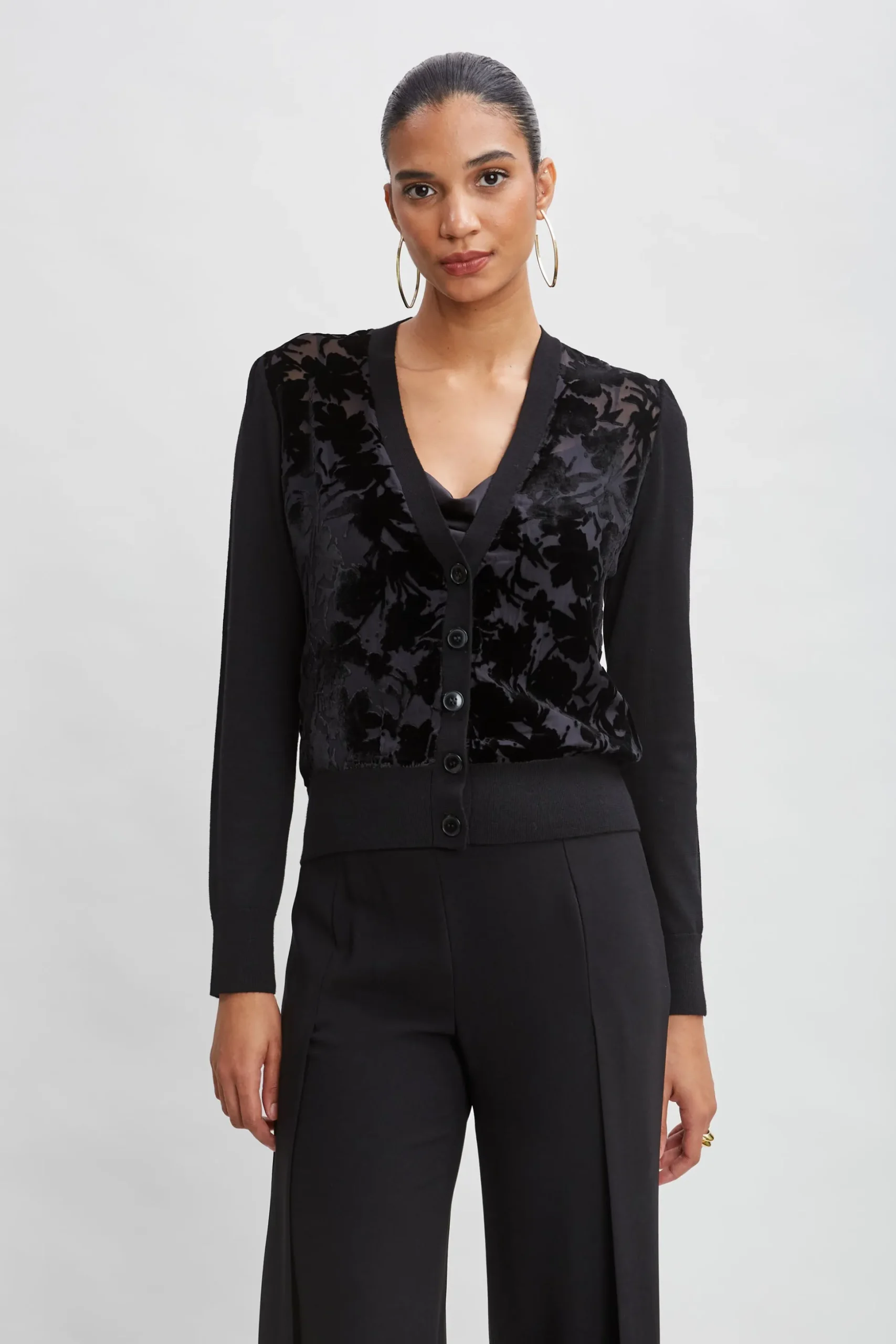 Elie Tahari Tops & Sweaters-Burnout Velvet Cardigan BLACK