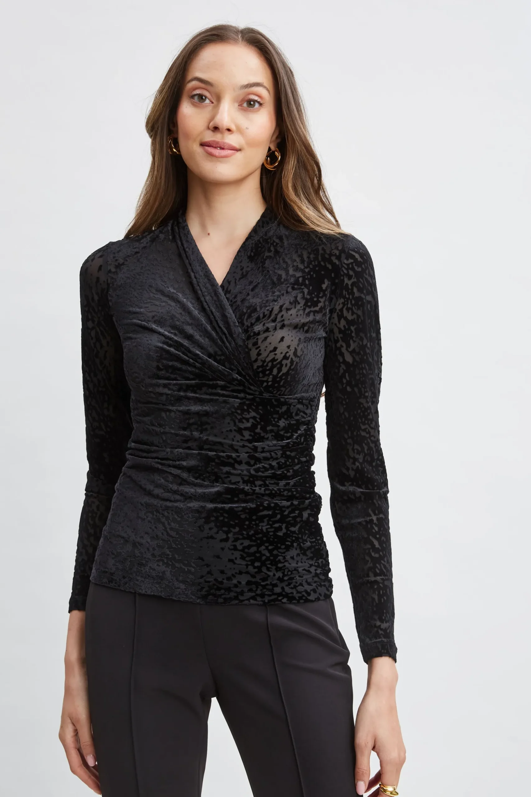 Elie Tahari Tops & Sweaters-Burnout Velvet Ruched Knit BLACK
