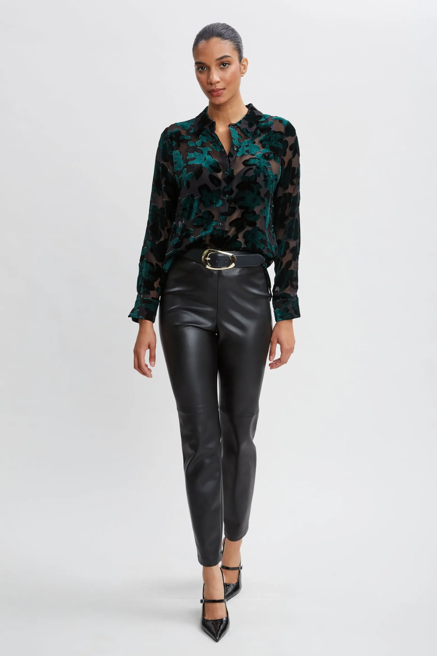Elie Tahari Tops & Sweaters-Burnout Velvet Shirt FORESTGREEN