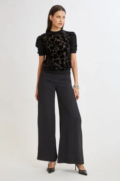 Elie Tahari Tops & Sweaters-Burnout Velvet Short Sleeve Sweater BLACK