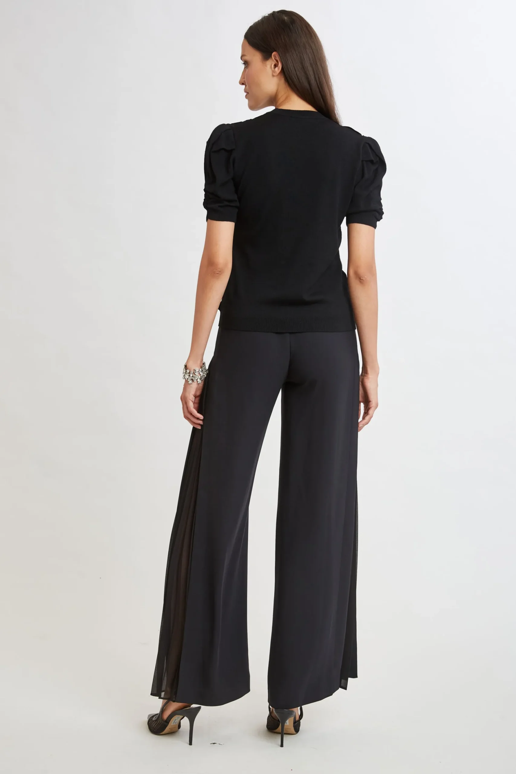 Elie Tahari Tops & Sweaters-Burnout Velvet Short Sleeve Sweater BLACK