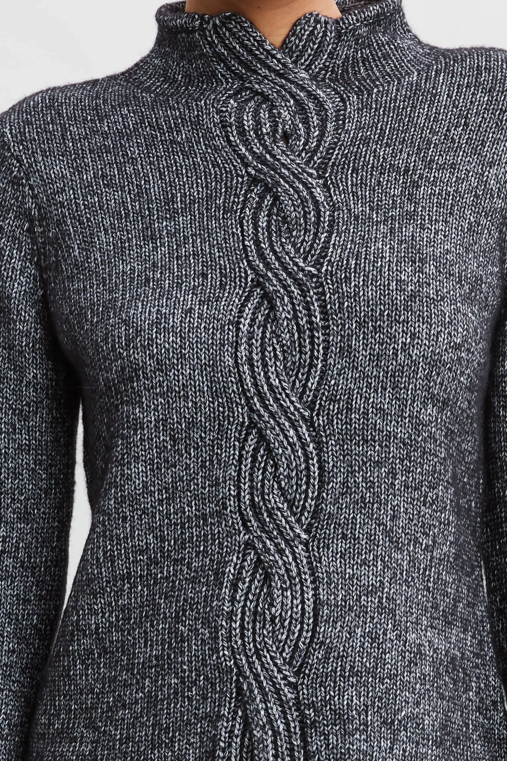 Elie Tahari Tops & Sweaters-Cable Front Cotton Merino Sweater BLACKMELANGE