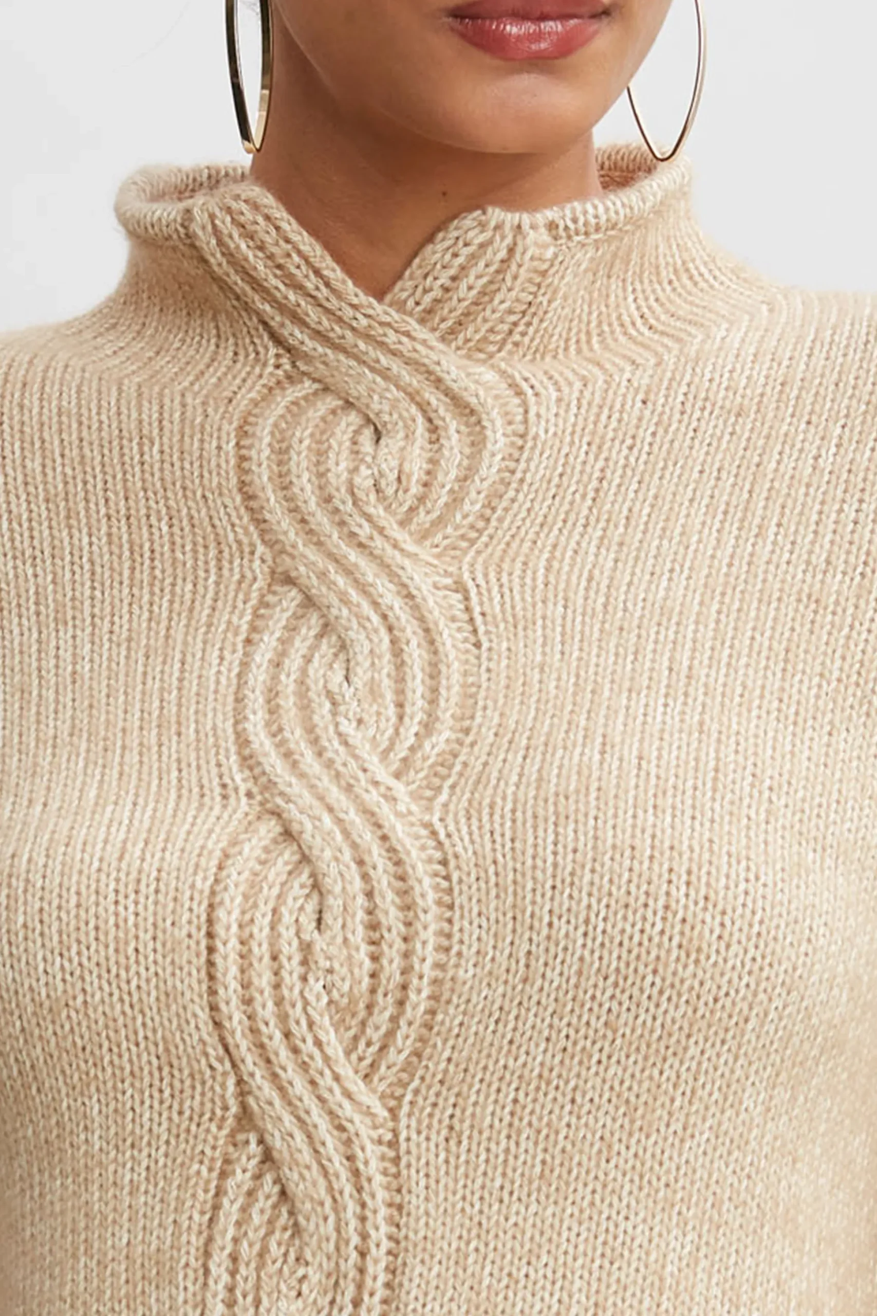 Elie Tahari Tops & Sweaters-Cable Front Cotton Merino Sweater TOFFEEMELANGE