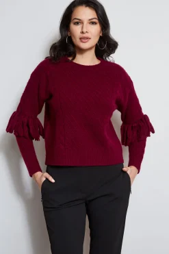 Elie Tahari Tops & Sweaters-Cable Knit Fringe Sweater MULBERRY