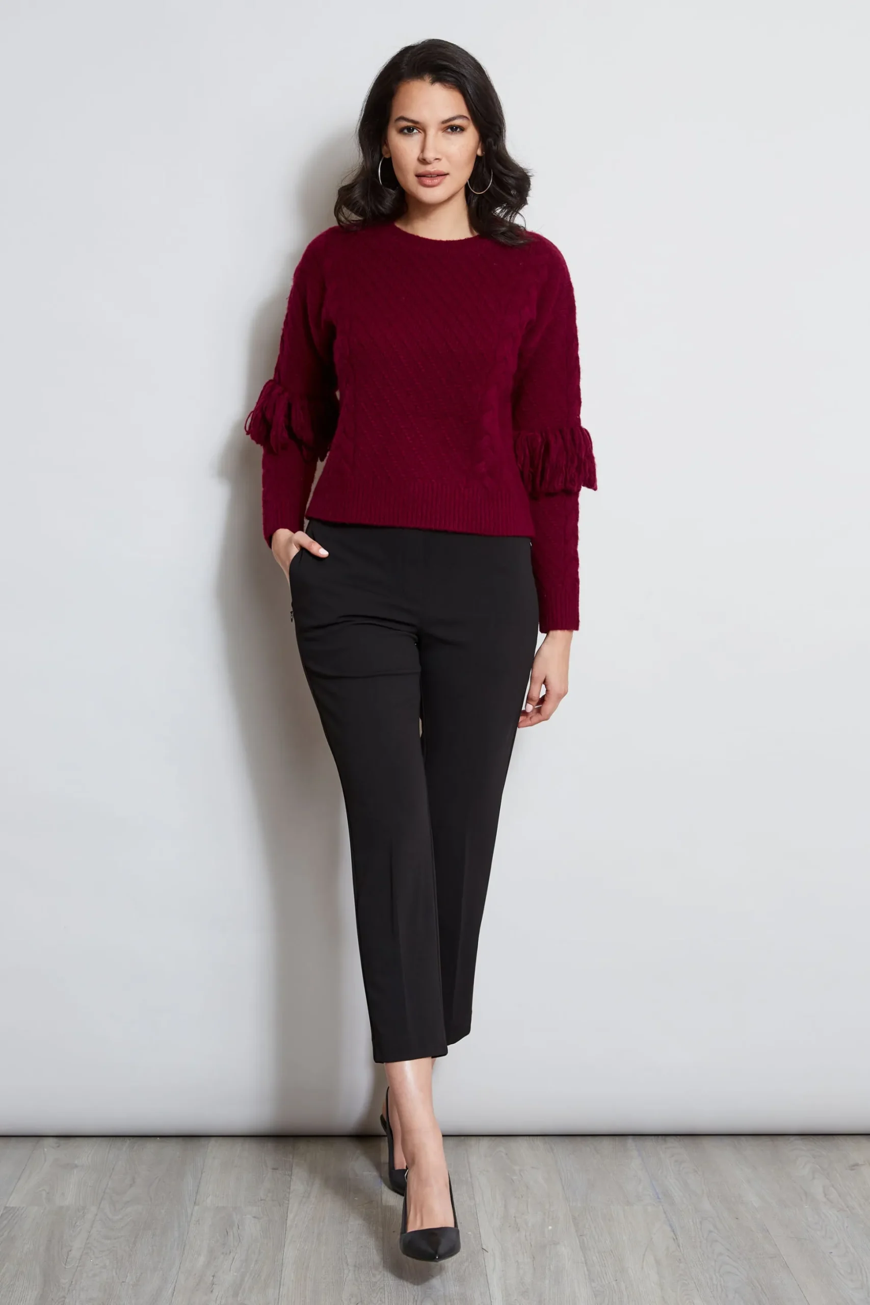 Elie Tahari Tops & Sweaters-Cable Knit Fringe Sweater MULBERRY