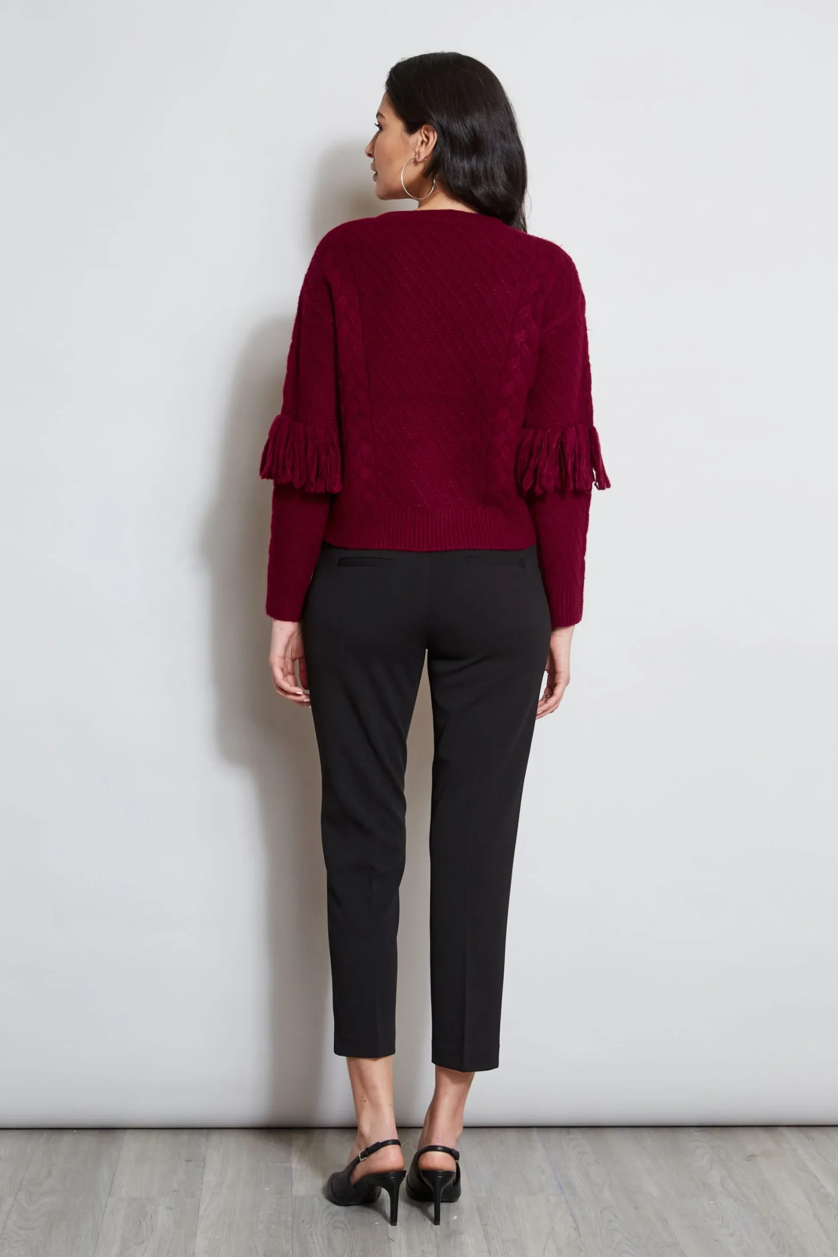 Elie Tahari Tops & Sweaters-Cable Knit Fringe Sweater MULBERRY