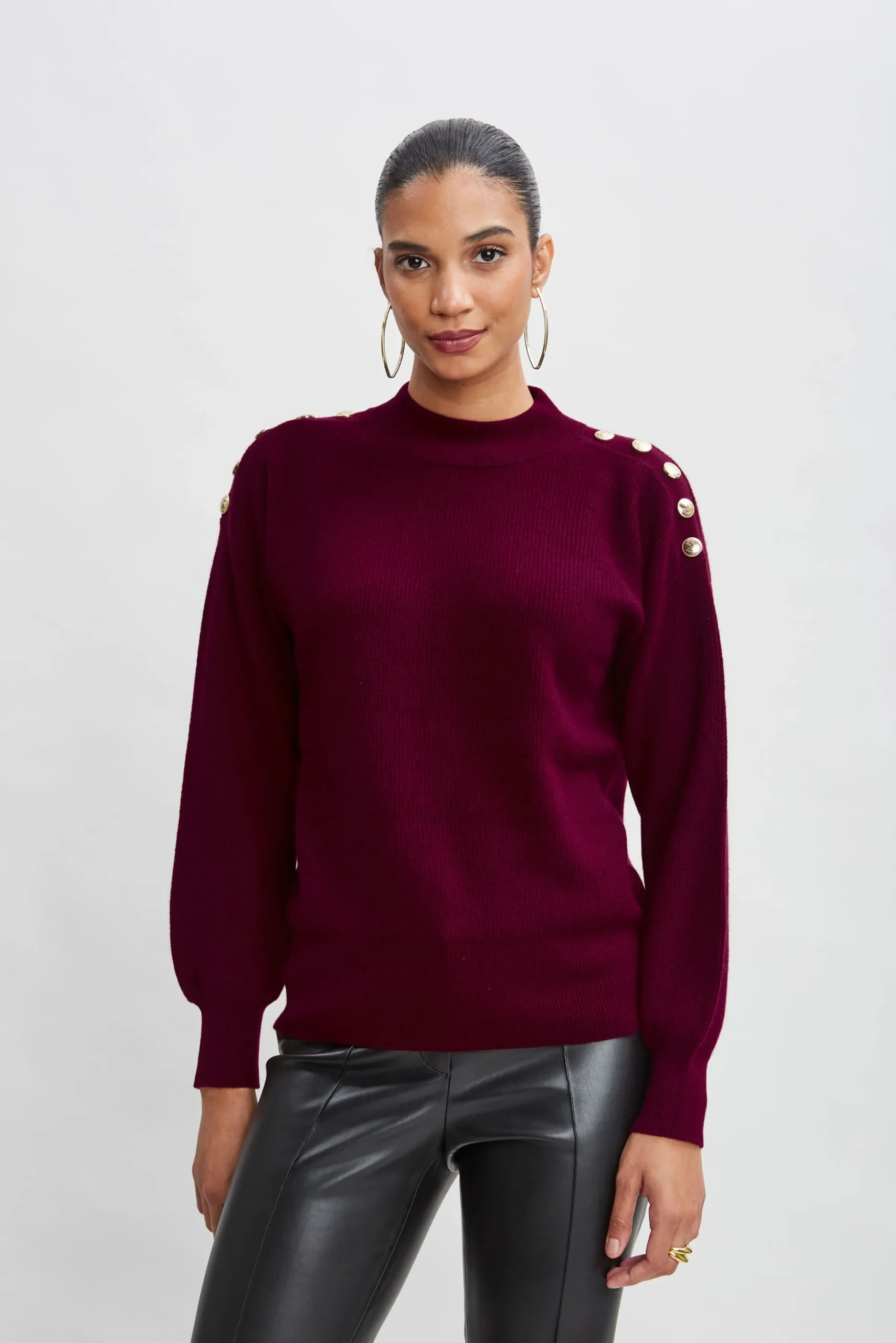 Elie Tahari Tops & Sweaters-Cashmere Button Sweater CRANBERRY