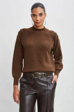 Elie Tahari Tops & Sweaters-Cashmere Button Sweater CHOCOLATE