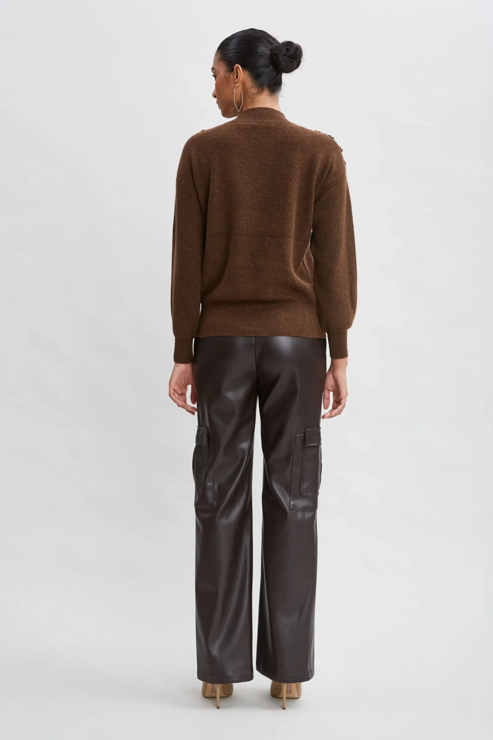 Elie Tahari Tops & Sweaters-Cashmere Button Sweater CHOCOLATE