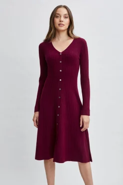Elie Tahari Dresses & Jumpsuits|Long Sleeve Dresses-Cashmere Fit & Flare Dress CRANBERRY