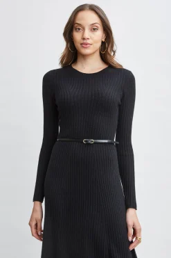 Elie Tahari Dresses & Jumpsuits-Cashmere Long Sleeve Belted Dress Noir
