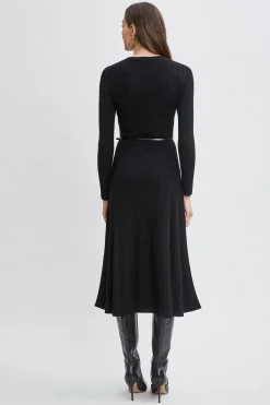 Elie Tahari Dresses & Jumpsuits-Cashmere Long Sleeve Belted Dress Noir