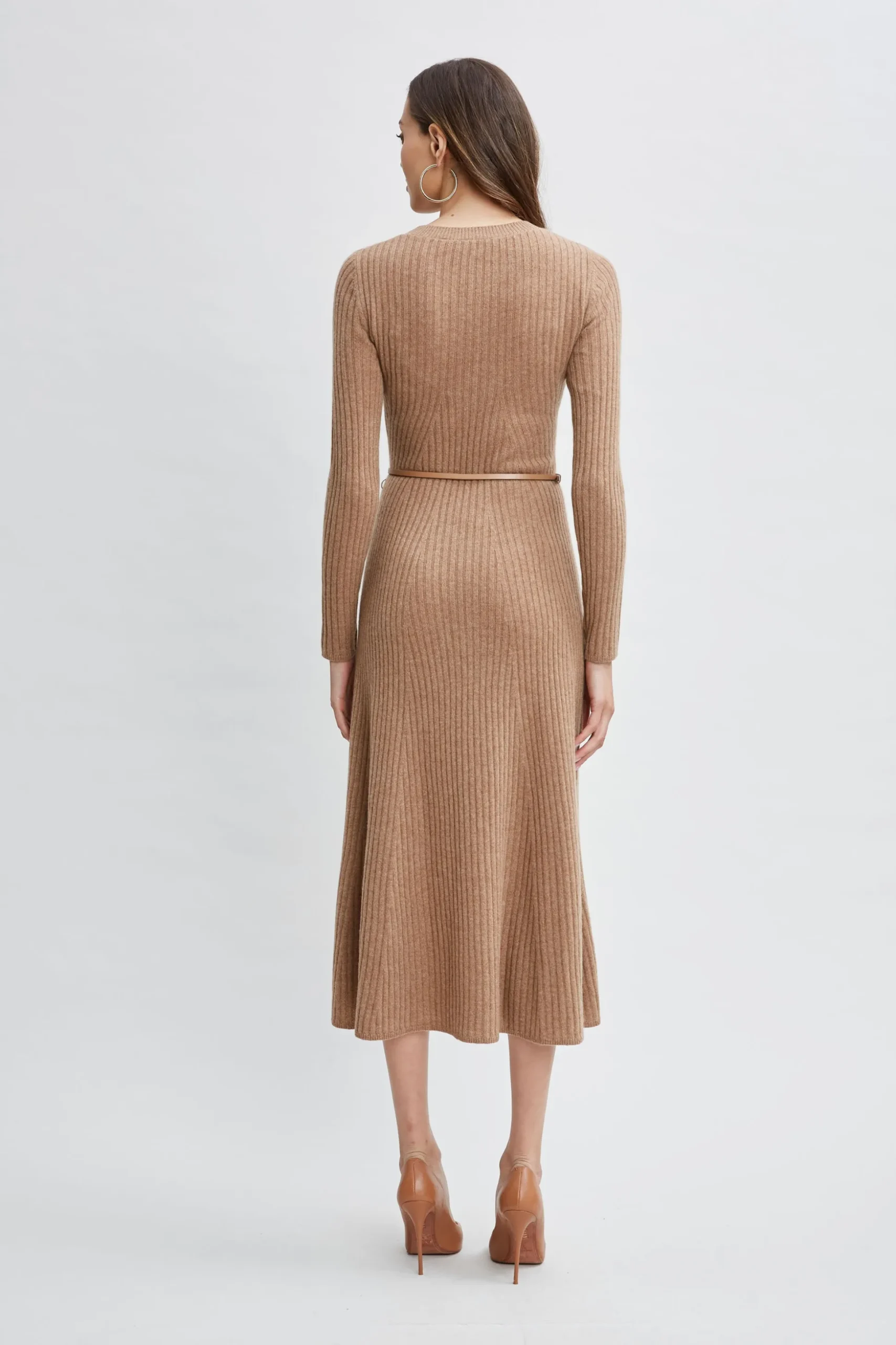 Elie Tahari Dresses & Jumpsuits-Cashmere Long Sleeve Belted Dress SADDLE