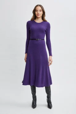 Elie Tahari Dresses & Jumpsuits-Cashmere Long Sleeve Belted Dress HORIZONPURPLE