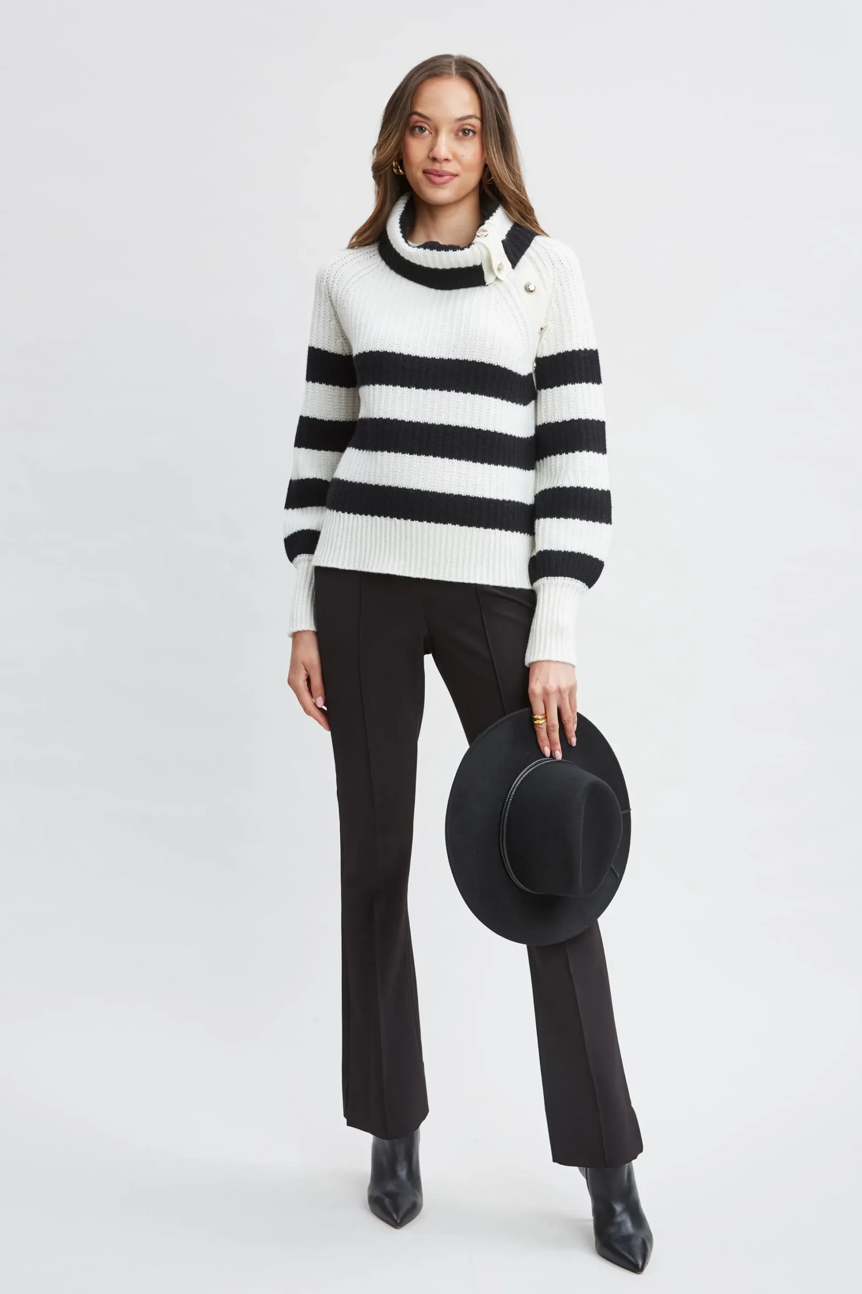 Elie Tahari Tops & Sweaters-Cashmere Stripe Sweater SKYWHITE/NOIR