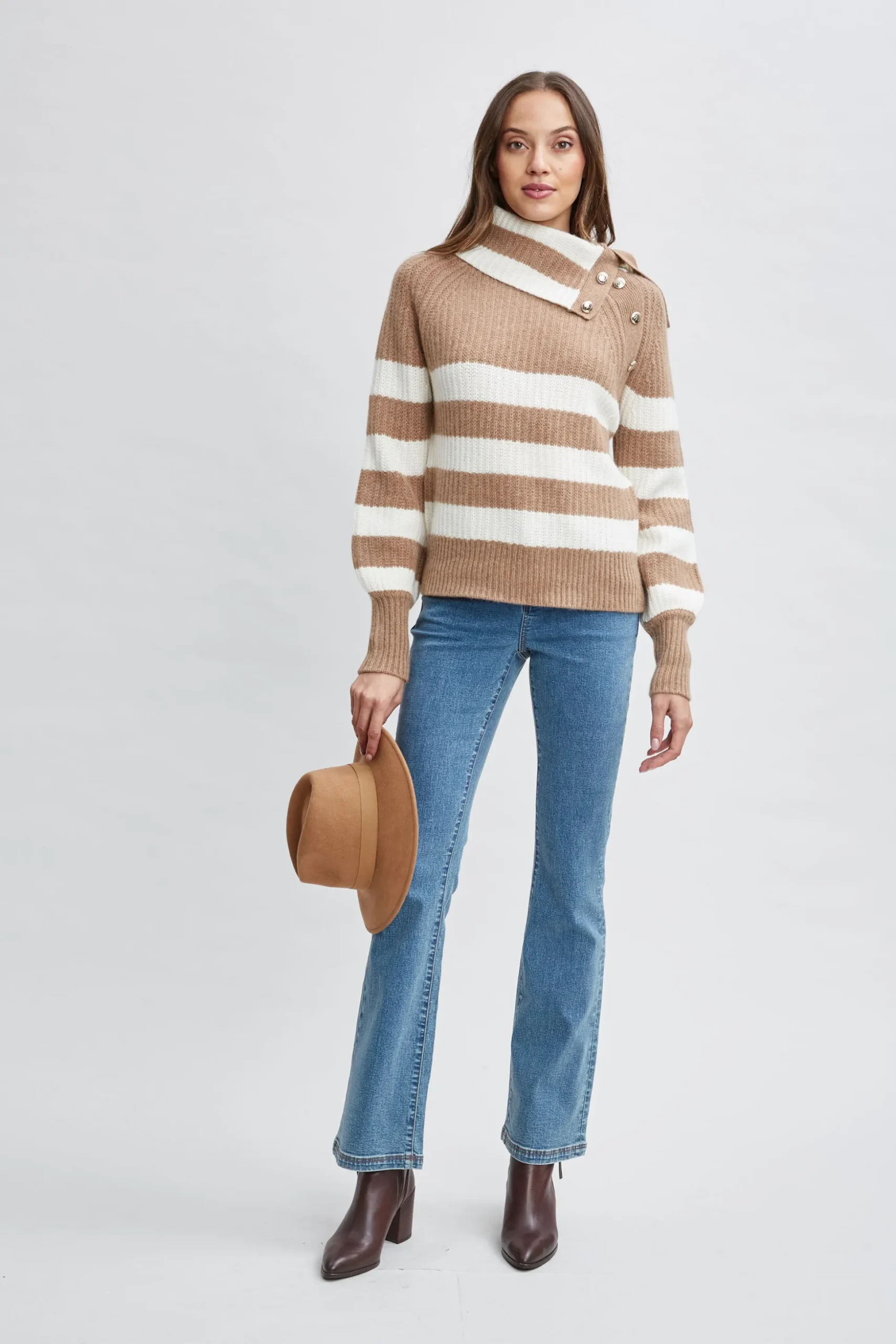 Elie Tahari Tops & Sweaters-Cashmere Stripe Sweater SADDLE/SKYWHITE