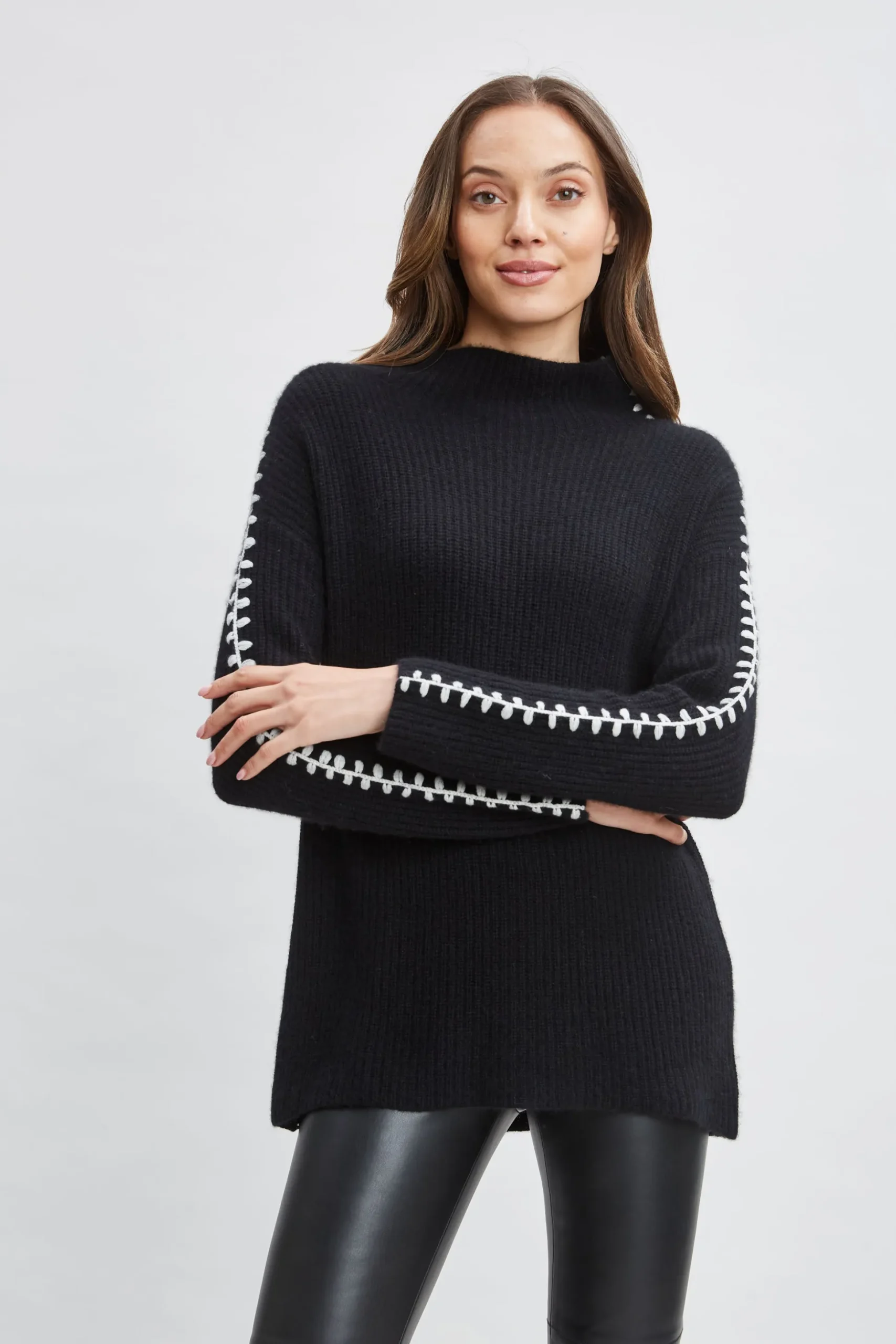 Elie Tahari Tops & Sweaters-Cashmere Whipstitch Sweater BLACK