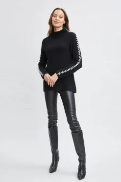 Elie Tahari Tops & Sweaters-Cashmere Whipstitch Sweater BLACK