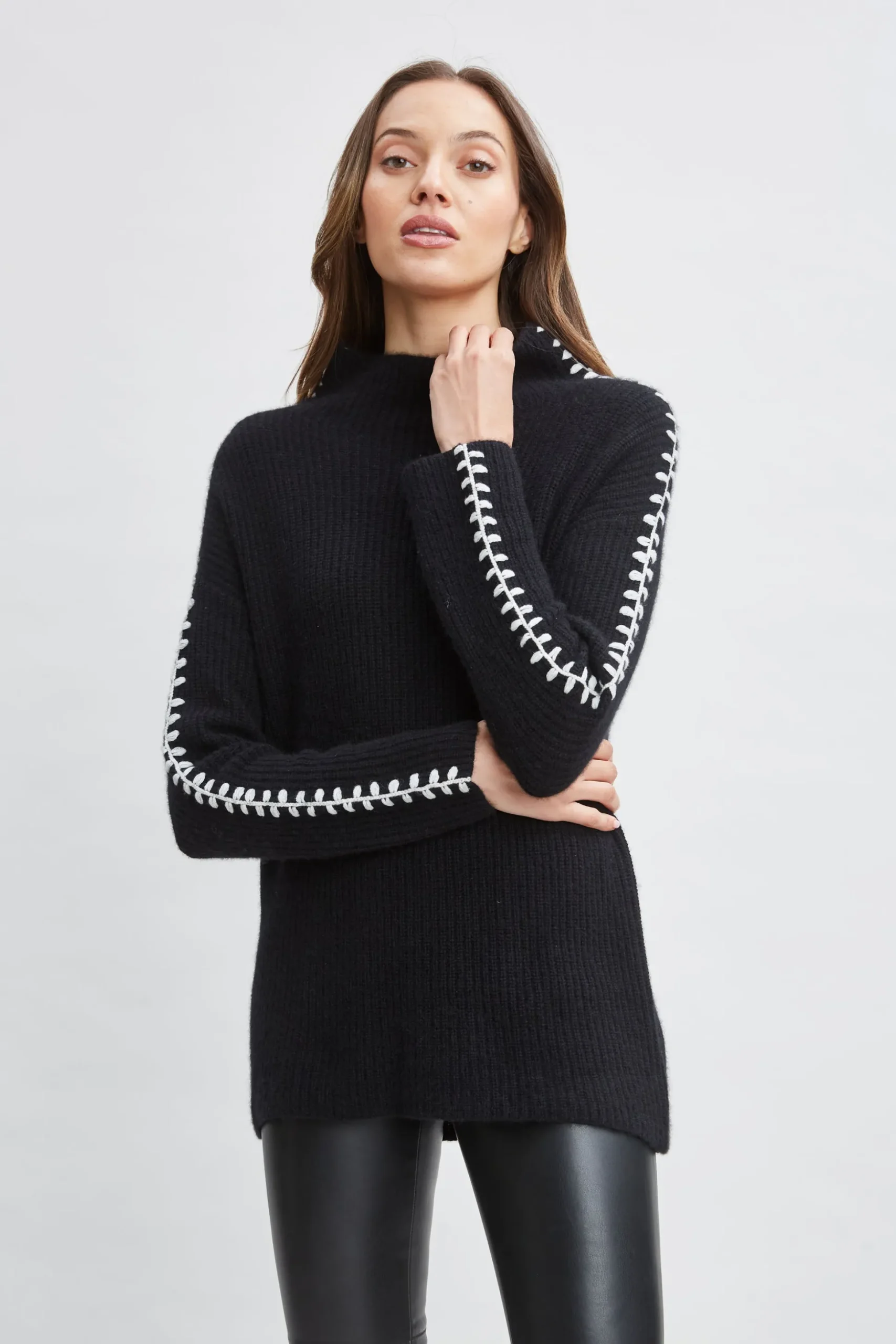 Elie Tahari Tops & Sweaters-Cashmere Whipstitch Sweater BLACK