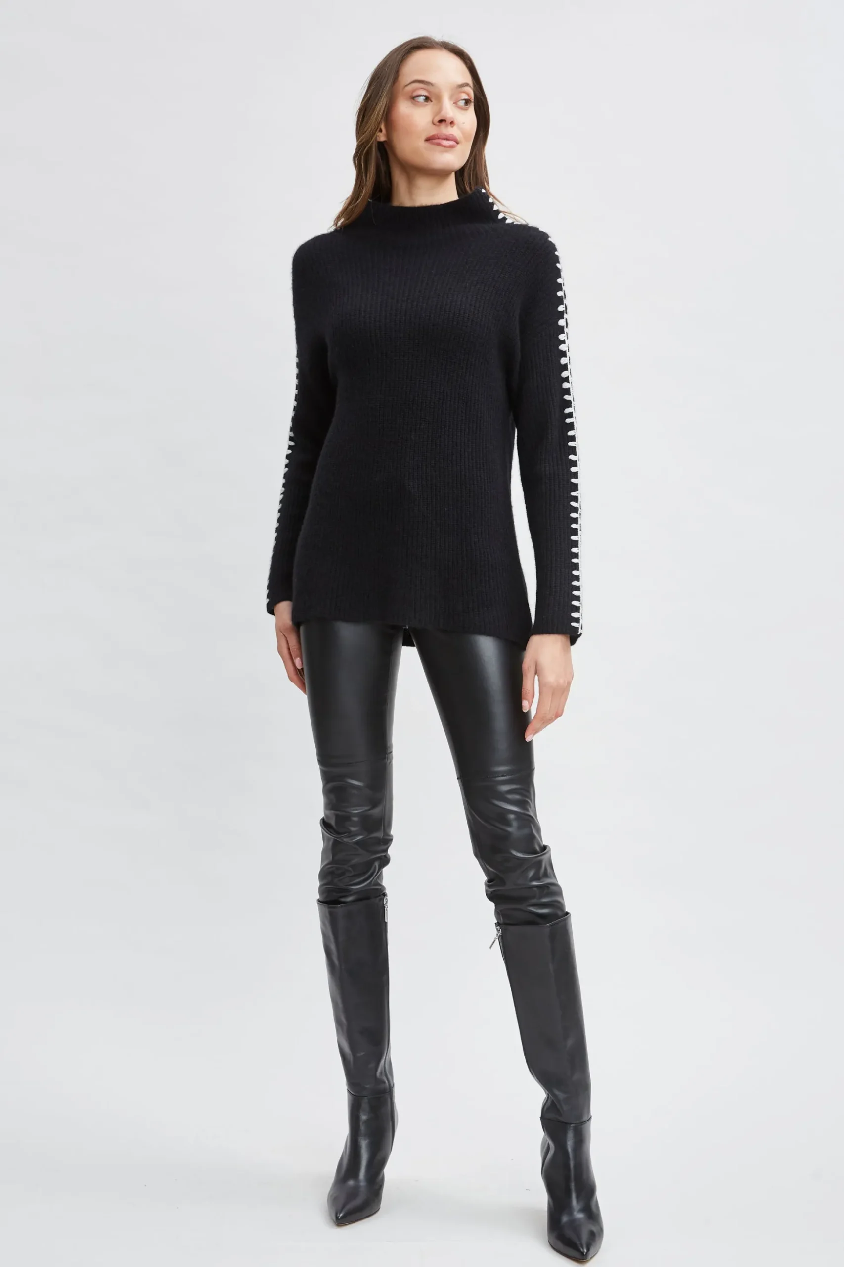 Elie Tahari Tops & Sweaters-Cashmere Whipstitch Sweater BLACK