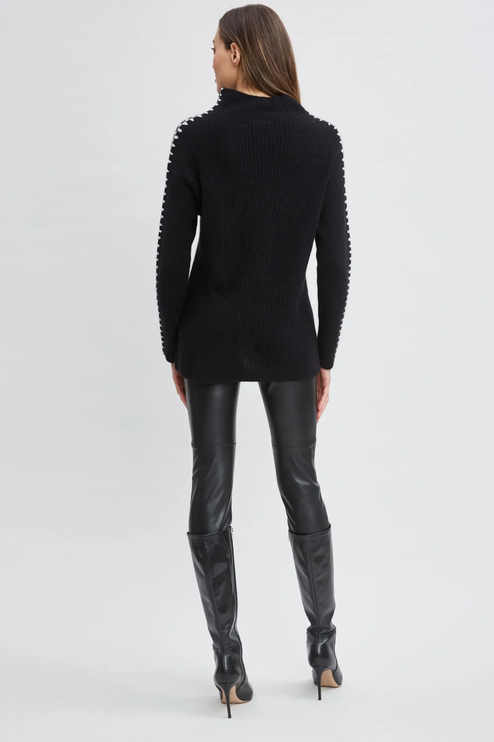 Elie Tahari Tops & Sweaters-Cashmere Whipstitch Sweater BLACK