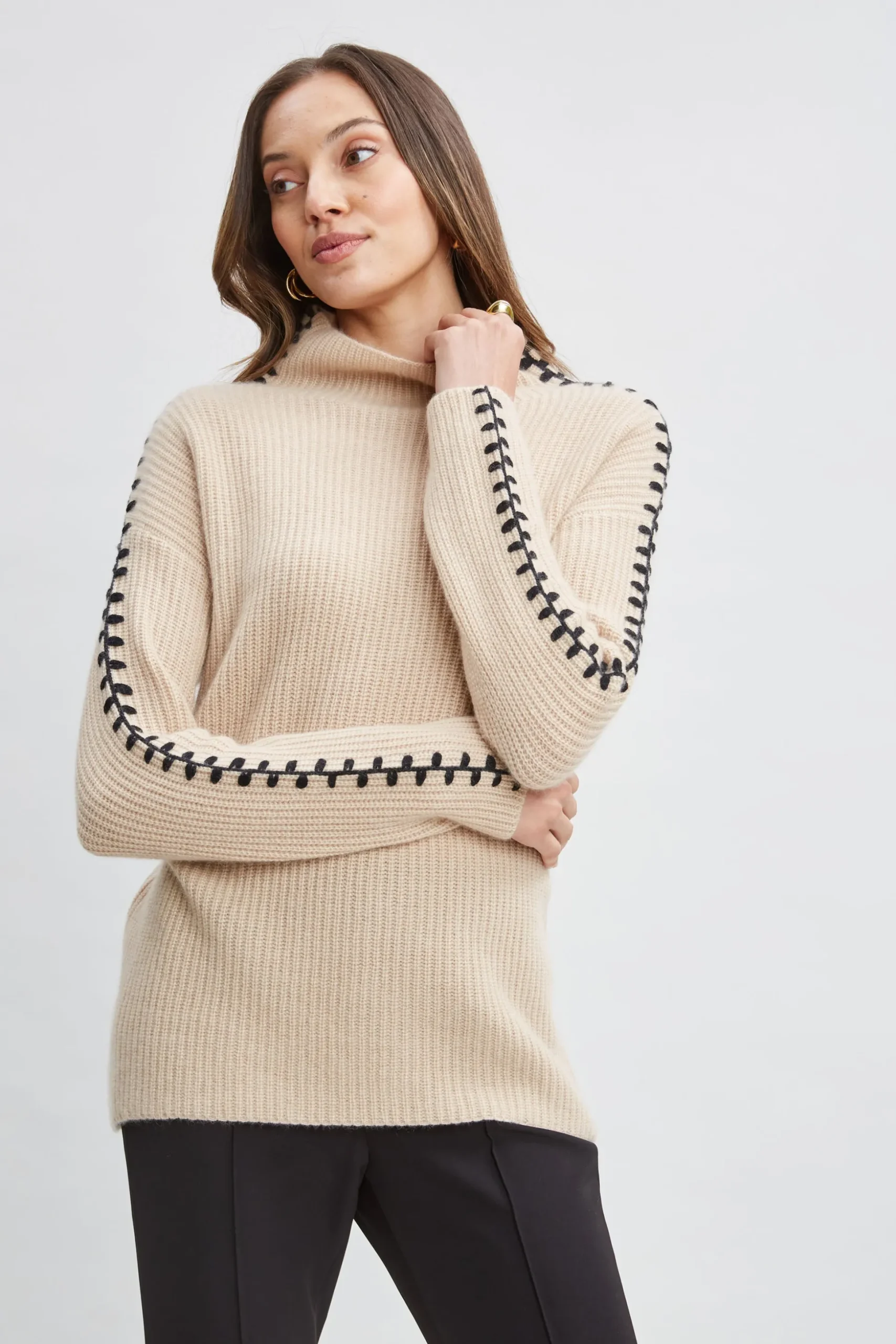 Elie Tahari Tops & Sweaters-Cashmere Whipstitch Sweater LIGHTSADDLE