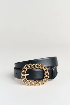 Elie Tahari Fragrance|Gloves-Chain Buckle Belt Black-Gold
