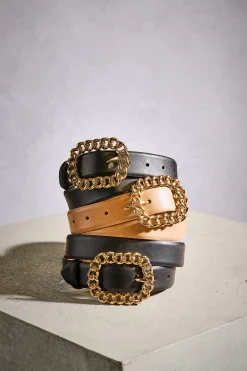 Elie Tahari Fragrance|Gloves-Chain Buckle Belt Black-Gold