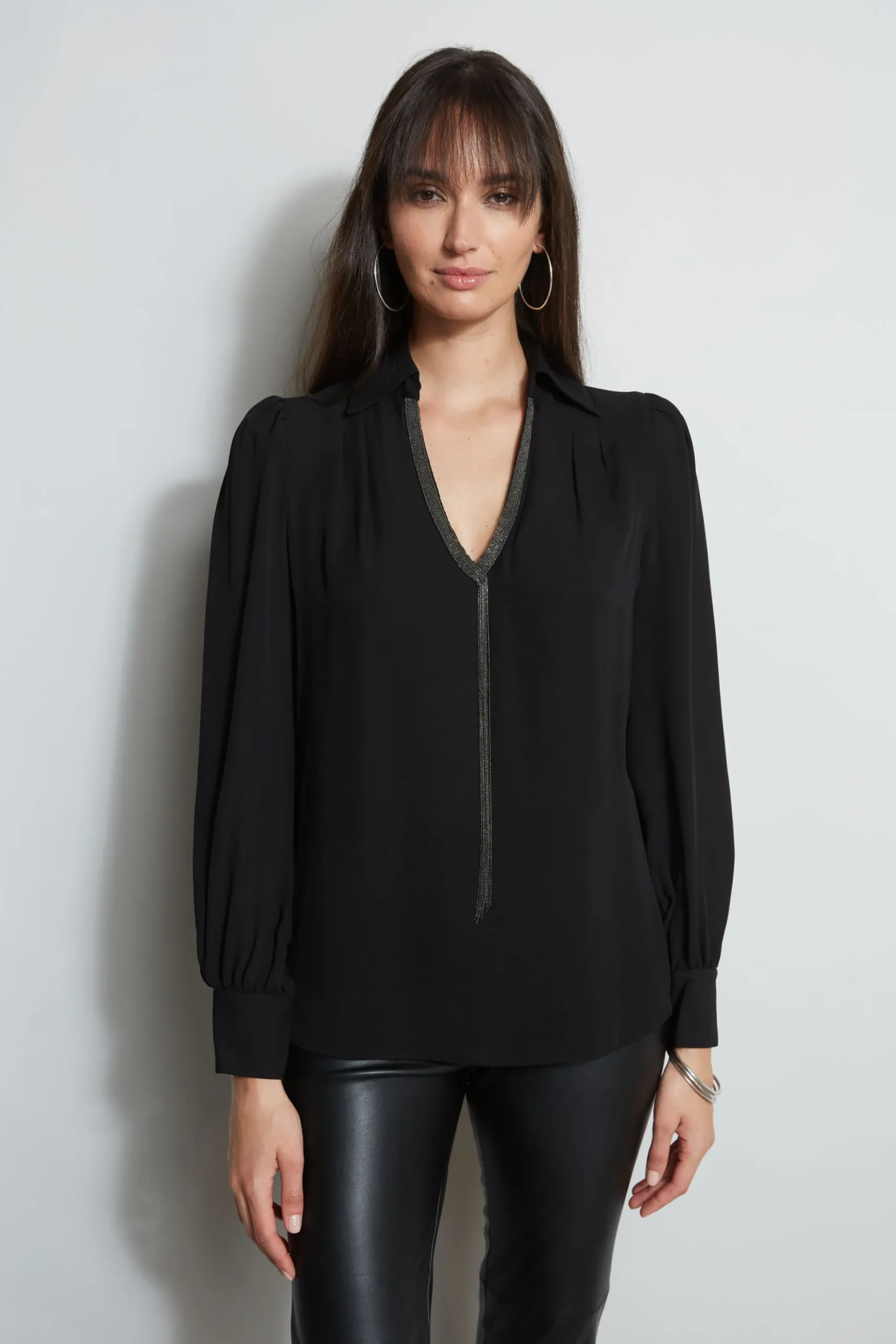 Elie Tahari Tops & Sweaters-Chain Collar Shirt BLACK