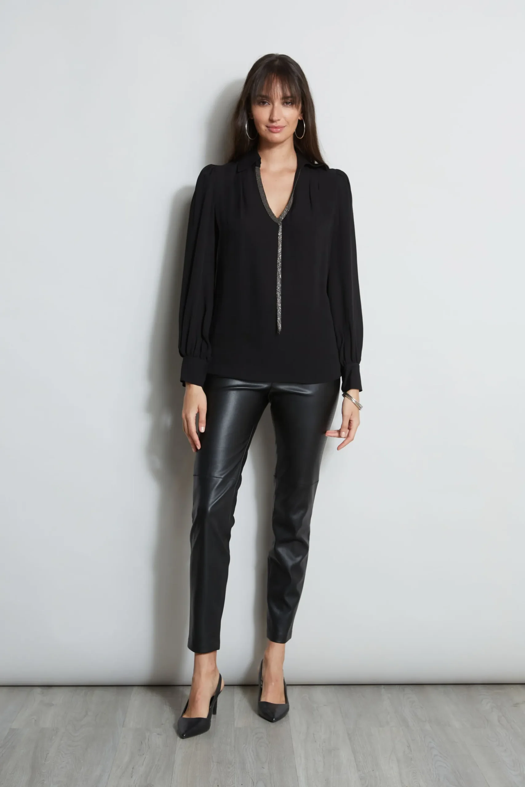 Elie Tahari Tops & Sweaters-Chain Collar Shirt BLACK