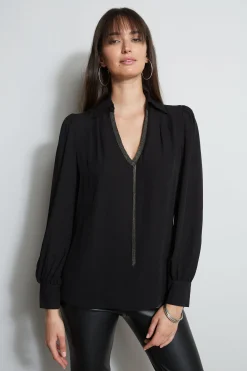 Elie Tahari Tops & Sweaters-Chain Collar Shirt BLACK