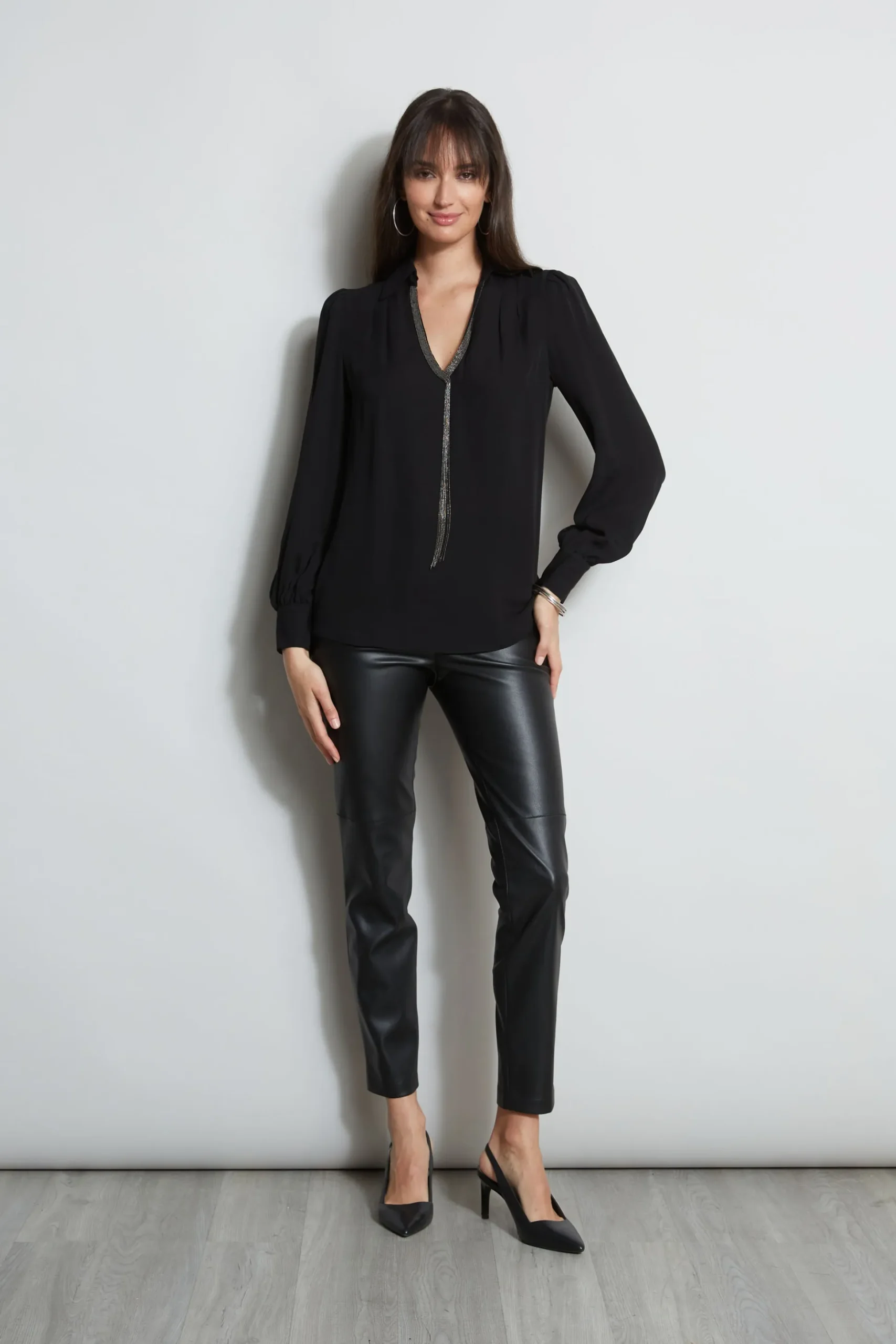 Elie Tahari Tops & Sweaters-Chain Collar Shirt BLACK