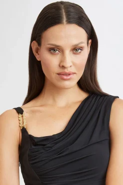 Elie Tahari Dresses & Jumpsuits|Sleeveless Dresses-Chain Detail Asymmetric Matte Jersey Dress BLACK