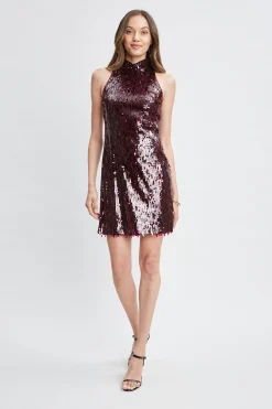Elie Tahari Dresses & Jumpsuits-Chandelier Sequin Halter Dress SANGRIA
