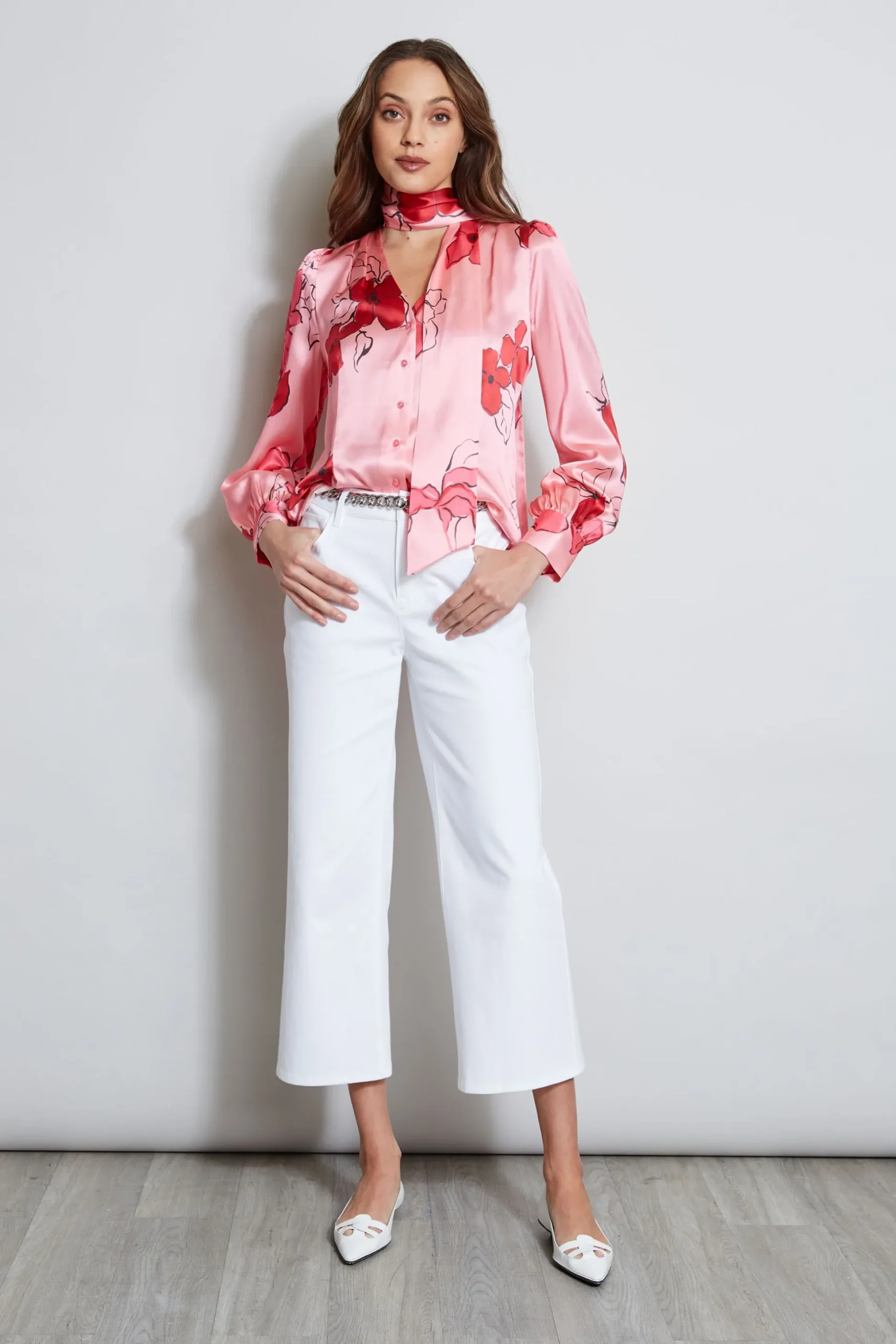 Elie Tahari Tops & Sweaters-Chelsea Floral Tie Neck Shirt WILDSTRAWBERRYMULTI