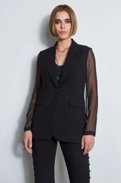 Elie Tahari Jackets & Blazers|Suiting-Chiffon Combo Crepe Blazer BLACK