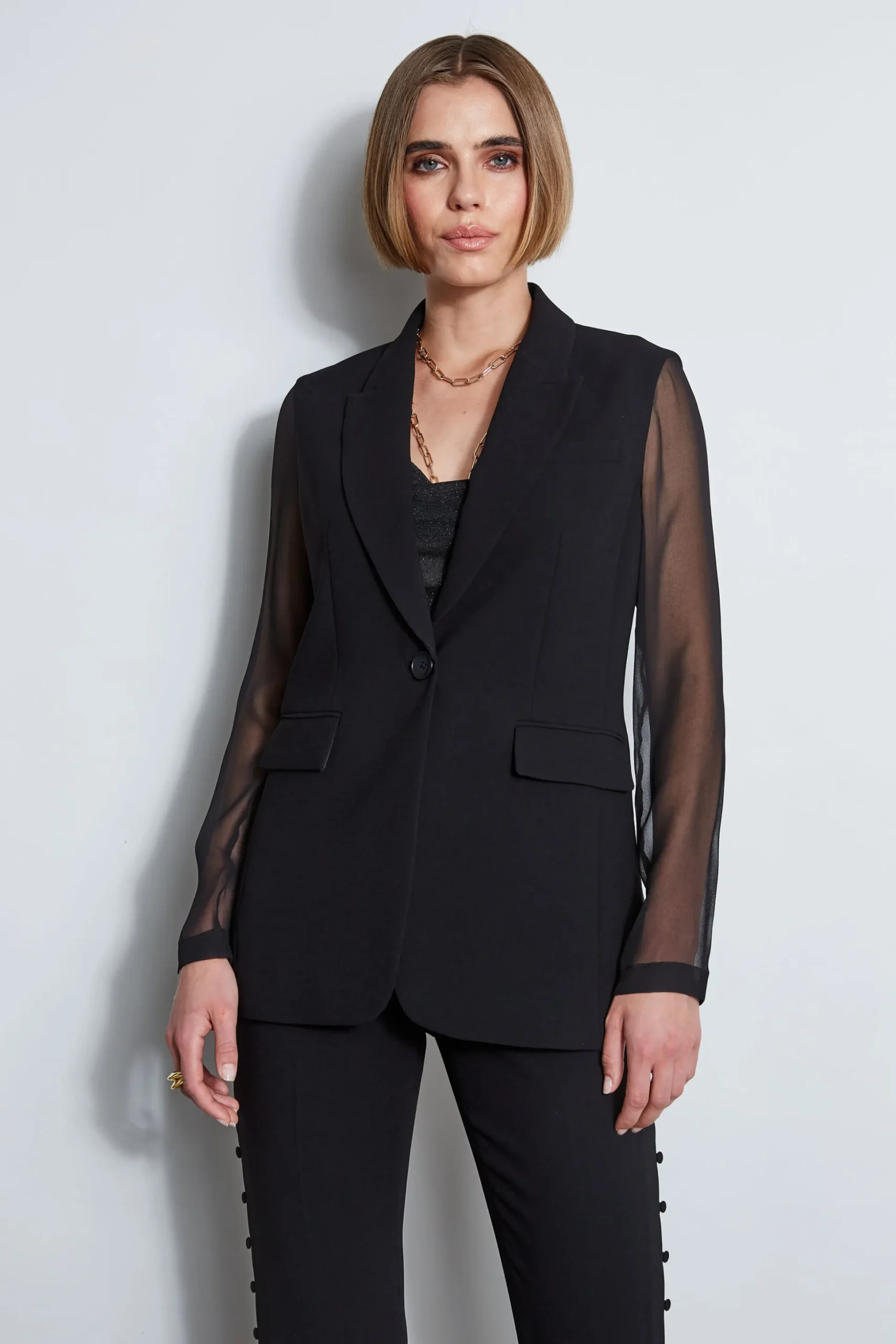 Elie Tahari Jackets & Blazers|Suiting-Chiffon Combo Crepe Blazer BLACK