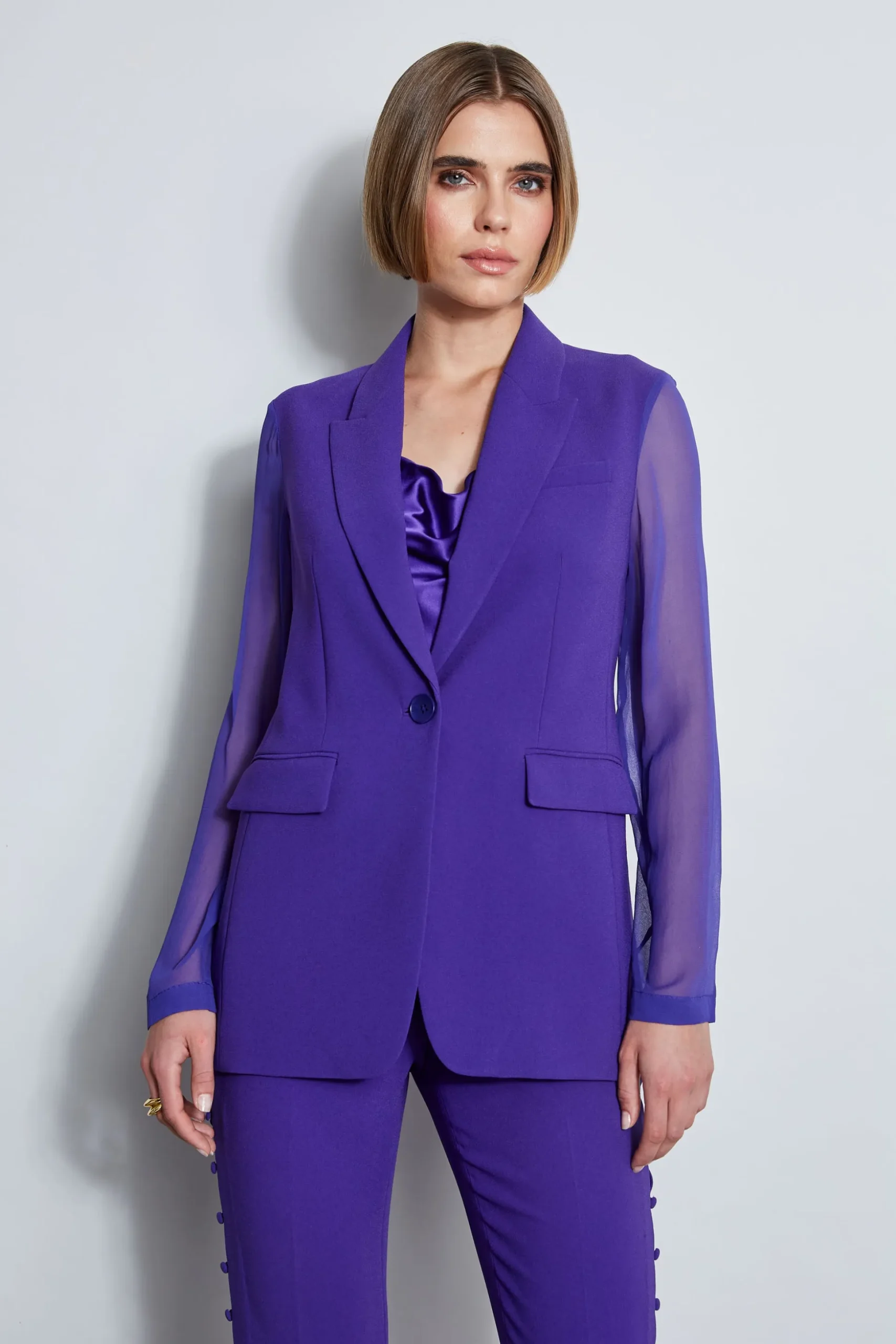 Elie Tahari Jackets & Blazers|Suiting-Chiffon Combo Crepe Blazer GRAPE