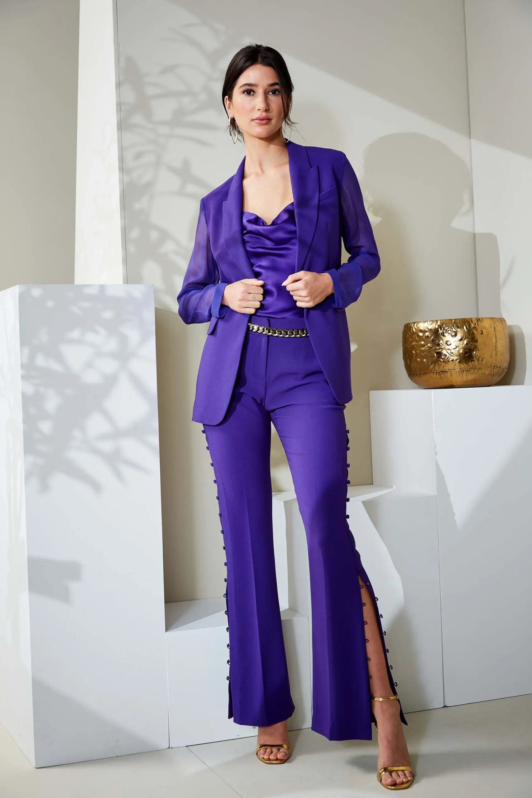 Elie Tahari Jackets & Blazers|Suiting-Chiffon Combo Crepe Blazer GRAPE