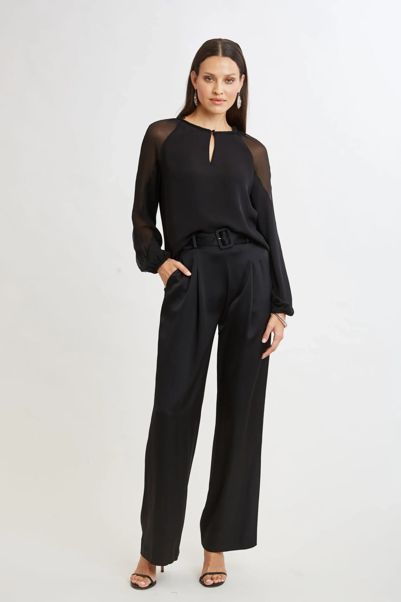 Elie Tahari Tops & Sweaters-Chiffon Combo Georgette Shirt BLACK