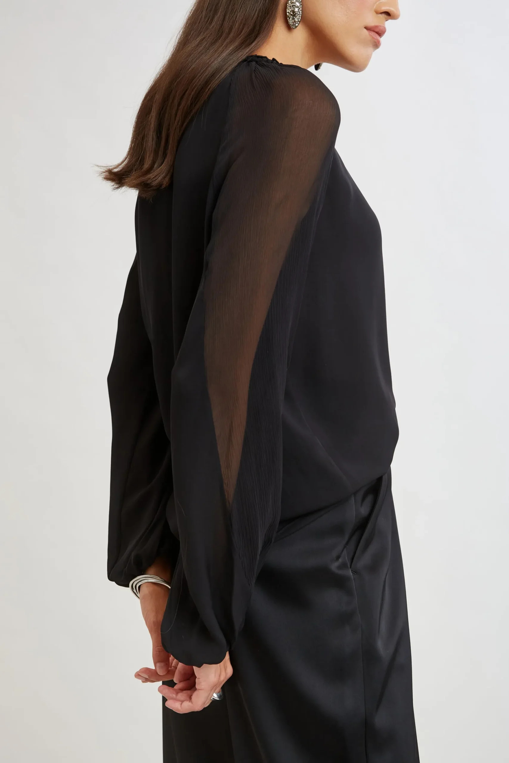 Elie Tahari Tops & Sweaters-Chiffon Combo Georgette Shirt BLACK