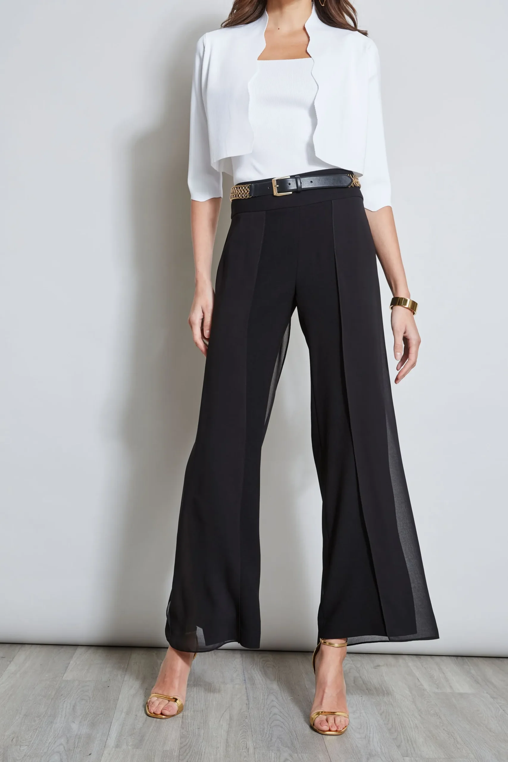 Elie Tahari Bottoms-Chiffon Panel Pant BLACK