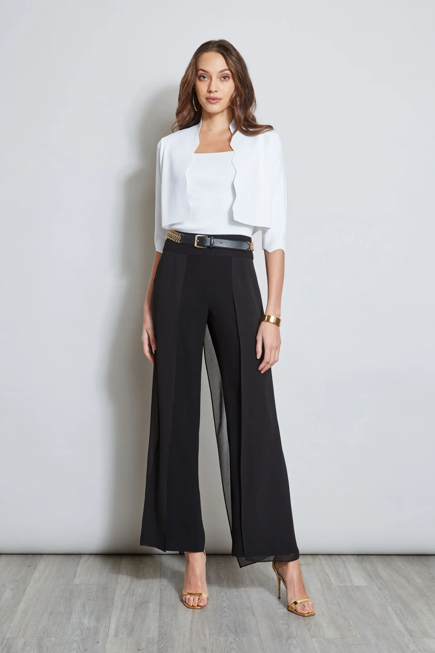 Elie Tahari Bottoms-Chiffon Panel Pant BLACK
